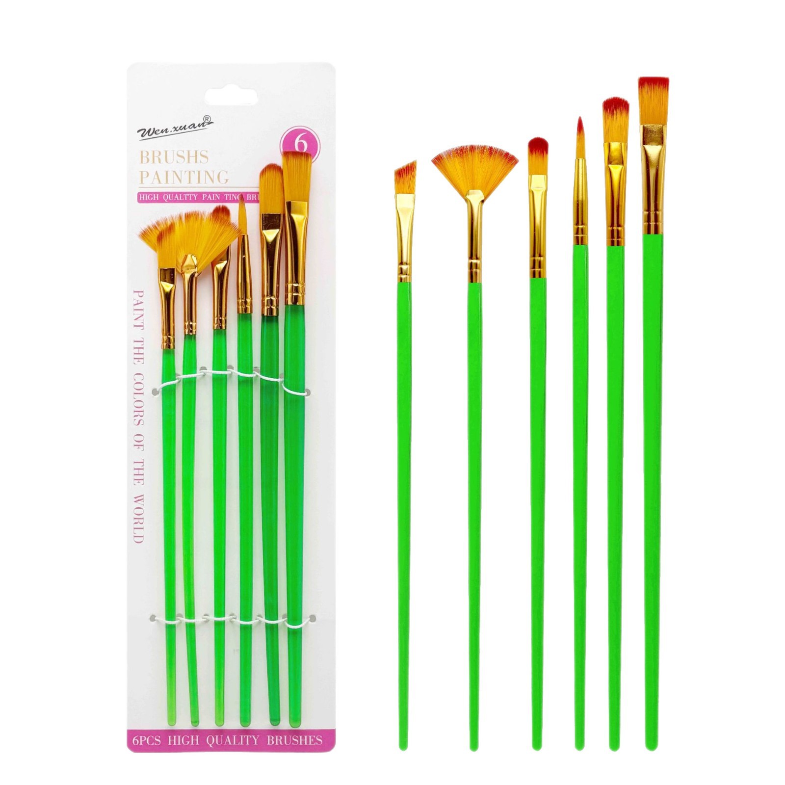 Juego de pinceles de aceite de combinación de abanico de 6pcs transfronterizos varilla de plástico lana de nailon gouache acrílico pintura de arte
