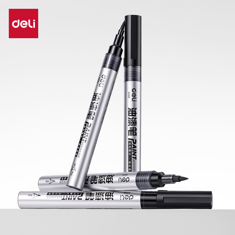 Deli S586 soft-tip paint pen, adjustable thickness soft-tip marker pen, multi-color graffiti pen, black and white touch-up pen