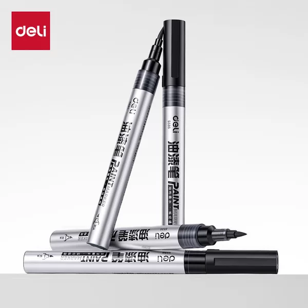Deli S586 soft-tip paint pen, adjustable thickness soft-tip marker pen, multi-color graffiti pen, black and white touch-up pen