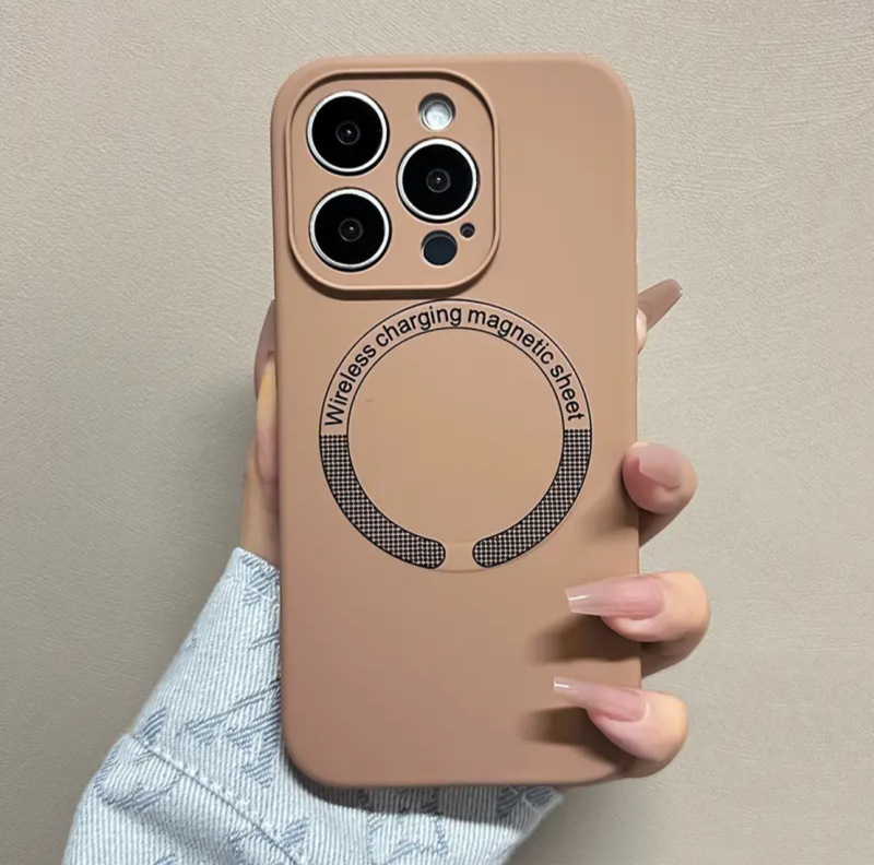 iPhone16promaxに適した液体シリコーン細穴磁気吸引携帯電話ケースシンプルなApple 15落下防止保護カバー|undefined