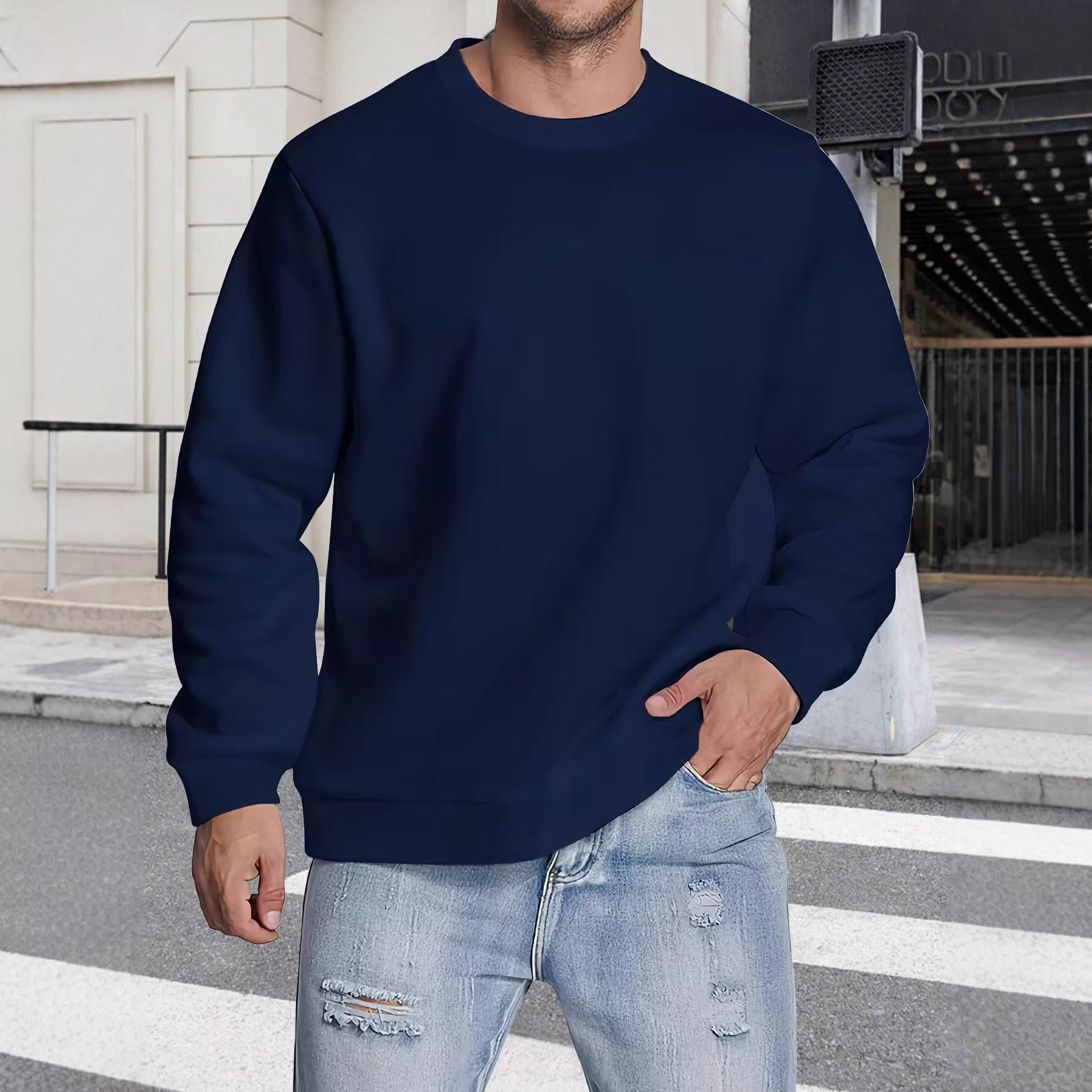 Men's Solid Color Blank Sports Crew Neck Pullover Sweatshirt Long Sleeve Casual Fashion Commuting Versatile Standard Thickness Polyester_voghion.com