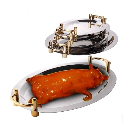 Нержавеющая сталь тарелка поднос буфет тарелка фруктовая тарелка отель ресторан жареный поросенок тарелка коммерческая