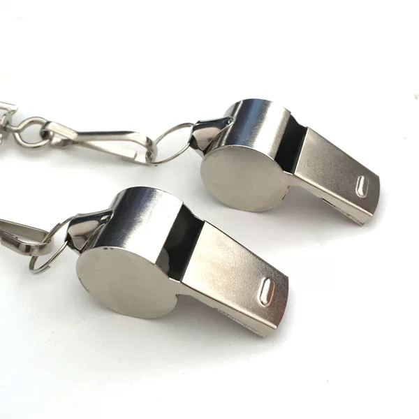 Factory Direct Supply Stainless Steel Metal 6-Shaped Whistle High-Frequency Outdoor Sports Event Referee Whistle with Lanyard