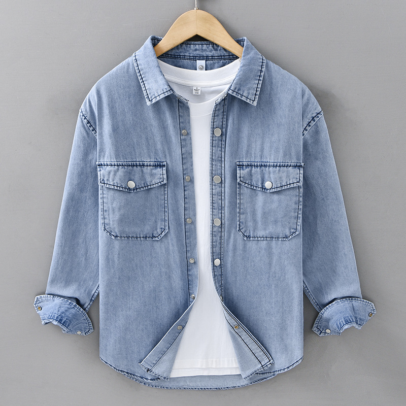 Spring and Autumn Casual Long Sleeve Denim Shirt Men's Trendy All-match Japanese Vintage Workwear Shirt Men's Coat Jacket 688