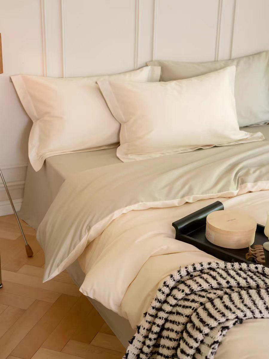 El estilo nórdico de 100 cortesía de satín largo algodón de cuatro piezas de algodón puro simple de color sólido sábanas de cama de algodón