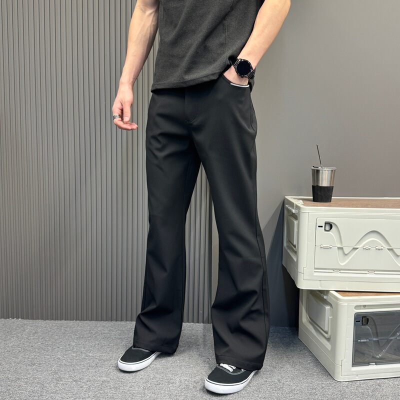 Vintage Old Money Style Drapey Flared Trousers with Pockets and Hand-Stitched Details, Unisex, Slimming, Casual, Versatile Long Pants
