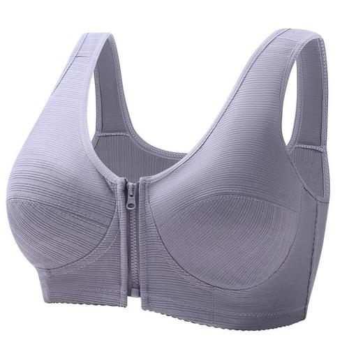 Soft cotton cup front zipper underwear for middle-aged and elderly women, new style large size bra without rims vest
