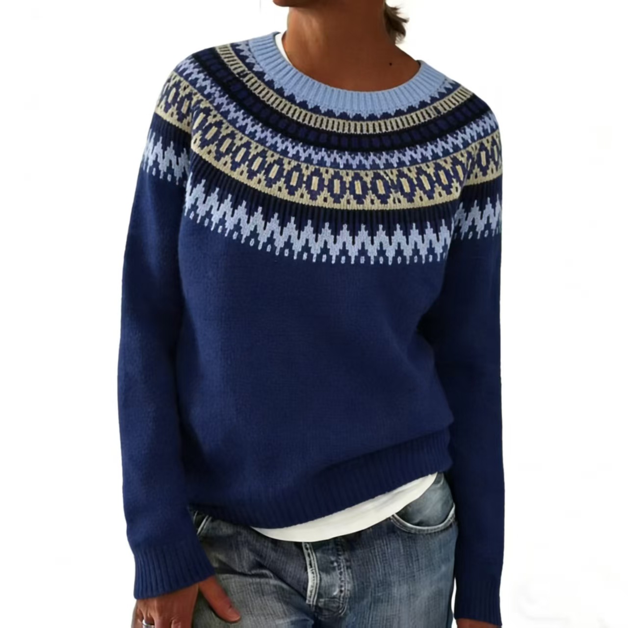 Women's Thick Knit Jacquard Sweater For Autumn And Winter_voghion.com