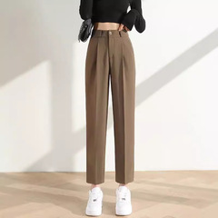 春と秋の新型スーツのズボンの女性の薄いタイプの垂れ下がった感じのズボンの小さい9分のストレートのズボンの狭い版の腰のタバコのズボン