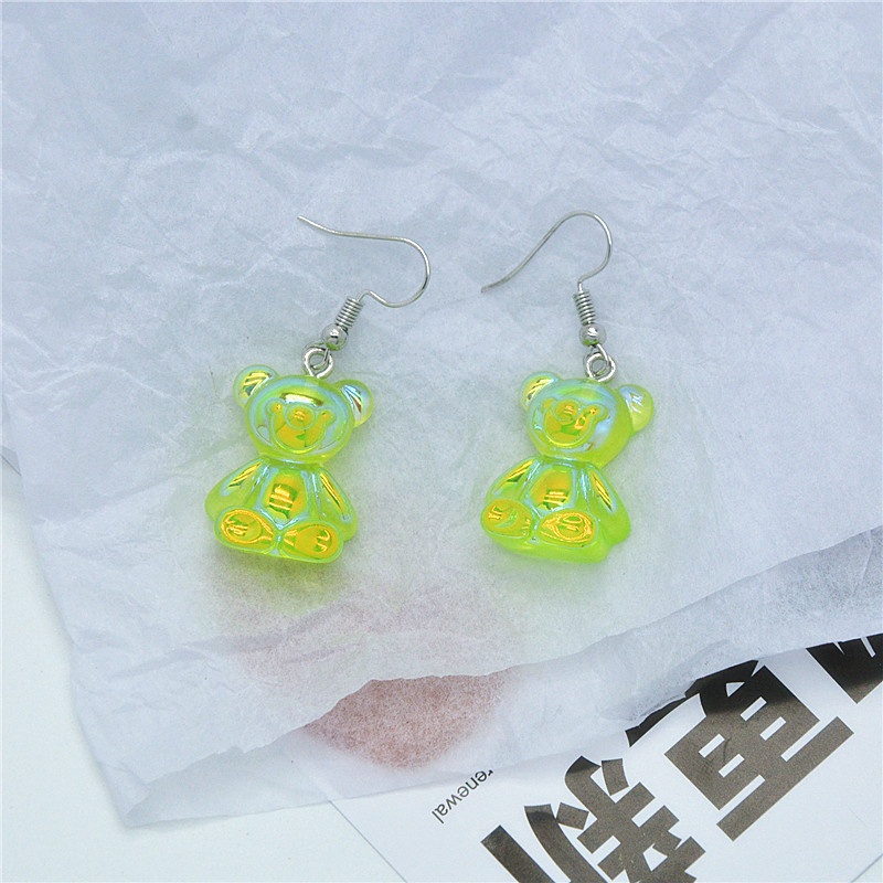 Cartoon, Colorful, Tree, Bear, Transparent Pattern 1 Pair Cute Cartoon Colorful Tree Resin Women'S Drop Earrings Earrings Ear Hook