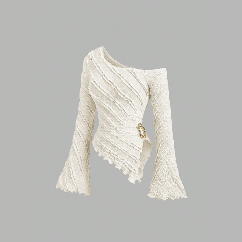 2026 New Jacquard Knit Backless Tie Long-Sleeve Top Cross-Border Foreign Trade Vacation Sexy Stylish T-Shirt Women's Clothing 2026 New Jacquard Knit Backless Tie Long-Sleeve Top Cross-Border Foreign Trade Vacation Sexy Stylish T-Shirt Women's Clothing