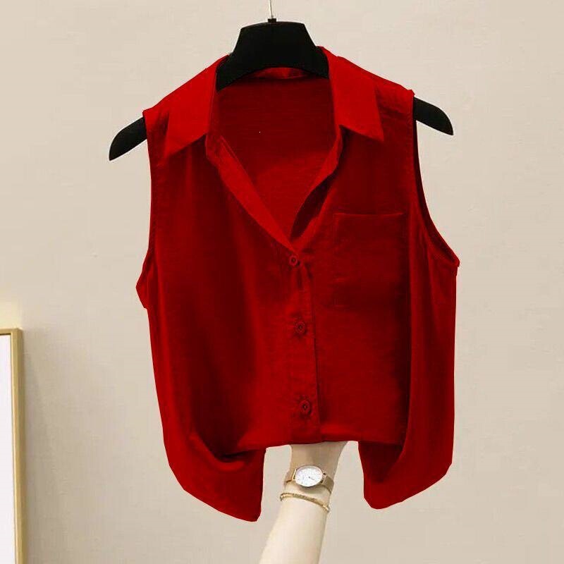 Sleeveless Chiffon Shirt, Elegant and Versatile, Solid Color Shirt, Loose and Stylish Base Layer Tank Top