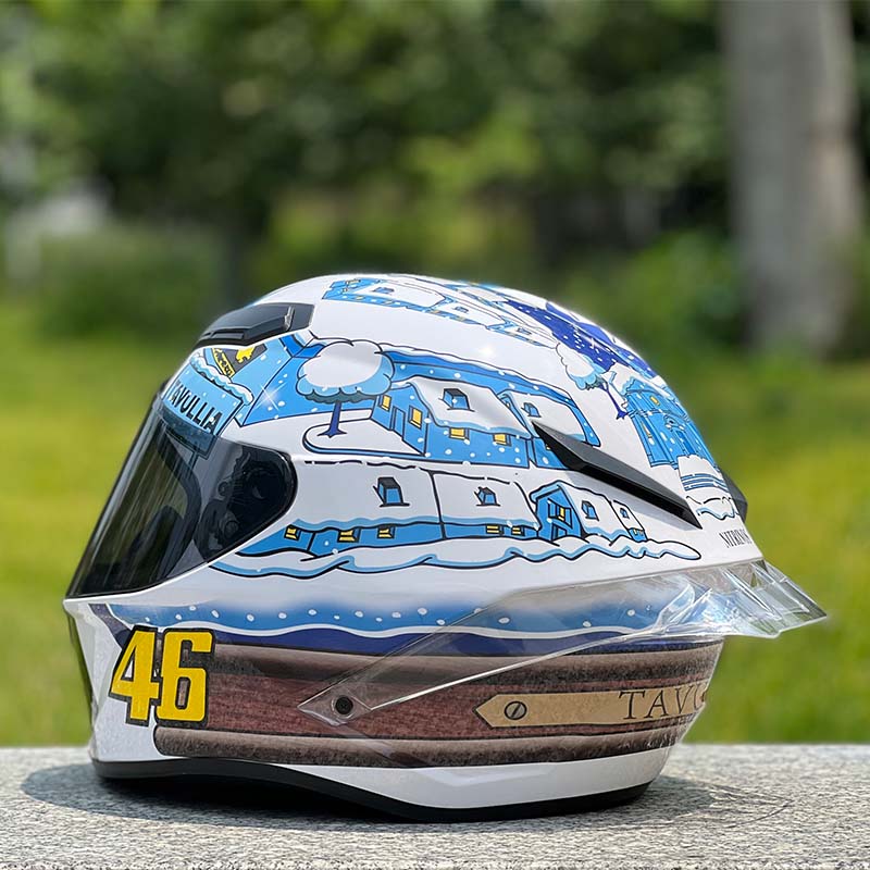 Motorcycle Helmet Personalized Snow House Style with Extended Spoiler