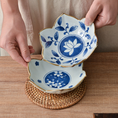 西田木雨荷花钵日式创意陶瓷餐具浅钵点心水果碗甜品碗多用小浅碗