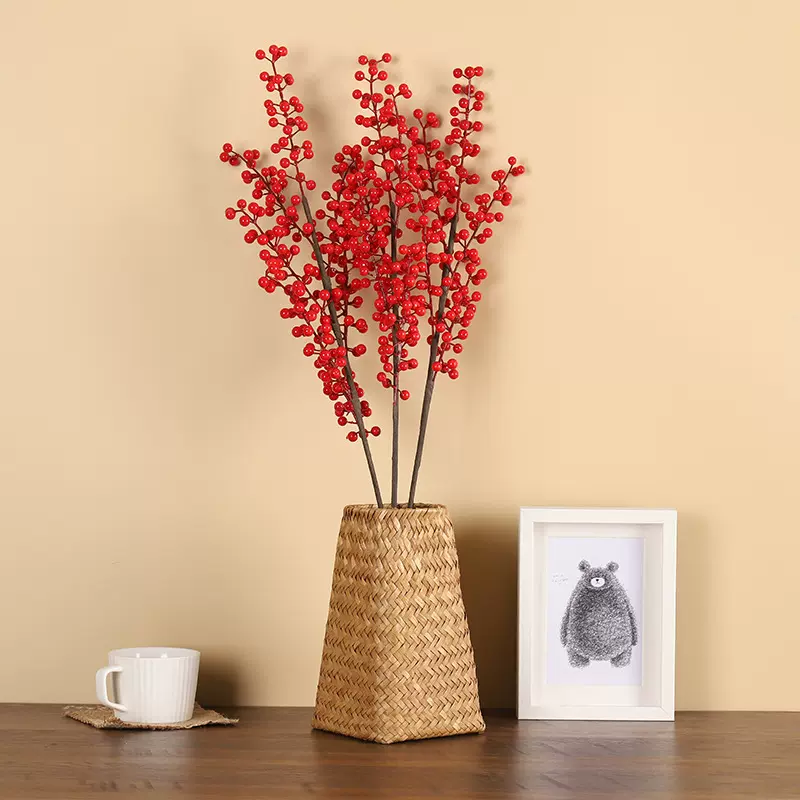 发财果红色红果冬青果假花仿真花摆设客厅新年装饰花婚房花艺摆件
