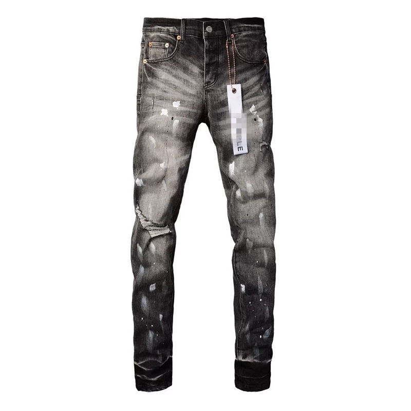 High Version Am Export Style Punk Retro Blue Ripped Slim Stretch Printed and Dyed Men's Jeans Trendy
