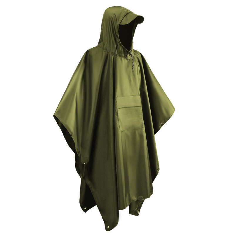 thumbnail image 1 of Poncho impermeable con capucha para lluvia para hombres, mujeres y adultos (verde militar), 1 of 4