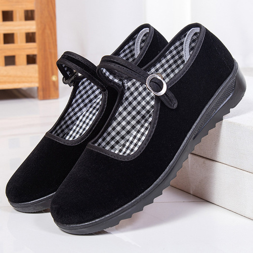 Old Beijing cloth shoes women's shoes hotel black work shoes non-slip casual mom shoes flat shoes street stall supply wholesale