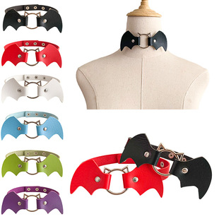 European and American Punk Creative Bat Vampire Leather Collar Necklace Trendy Halloween Christmas Neck Strap