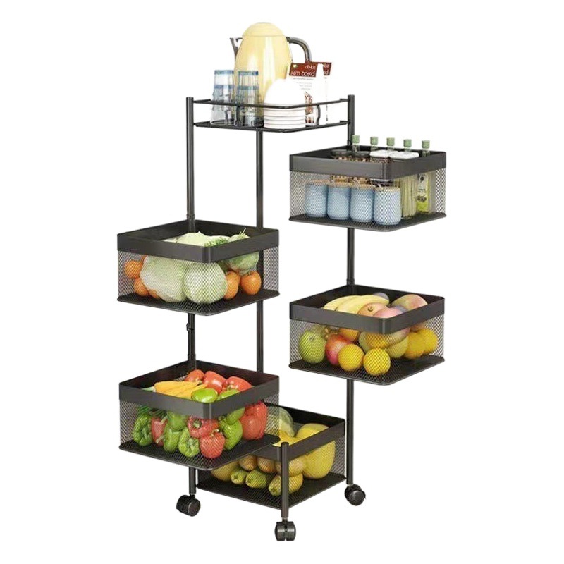 Estante de almacenamiento de vegetales de cocina interior multi-capa piso hogar merienda fruta móvil cuadrado giratorio rack de almacenamiento
