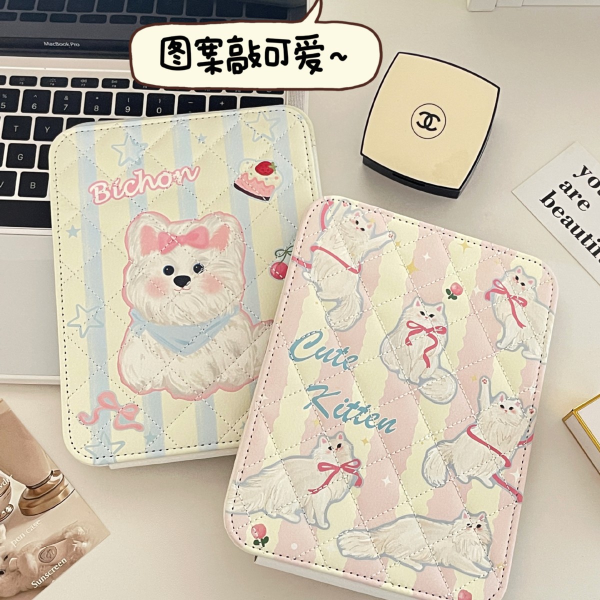 Espejo de maquillaje plegable de escritorio, tocador, tapa abatible, espejo pequeño de alta definición, espejo de maquillaje lindo portátil para mujer