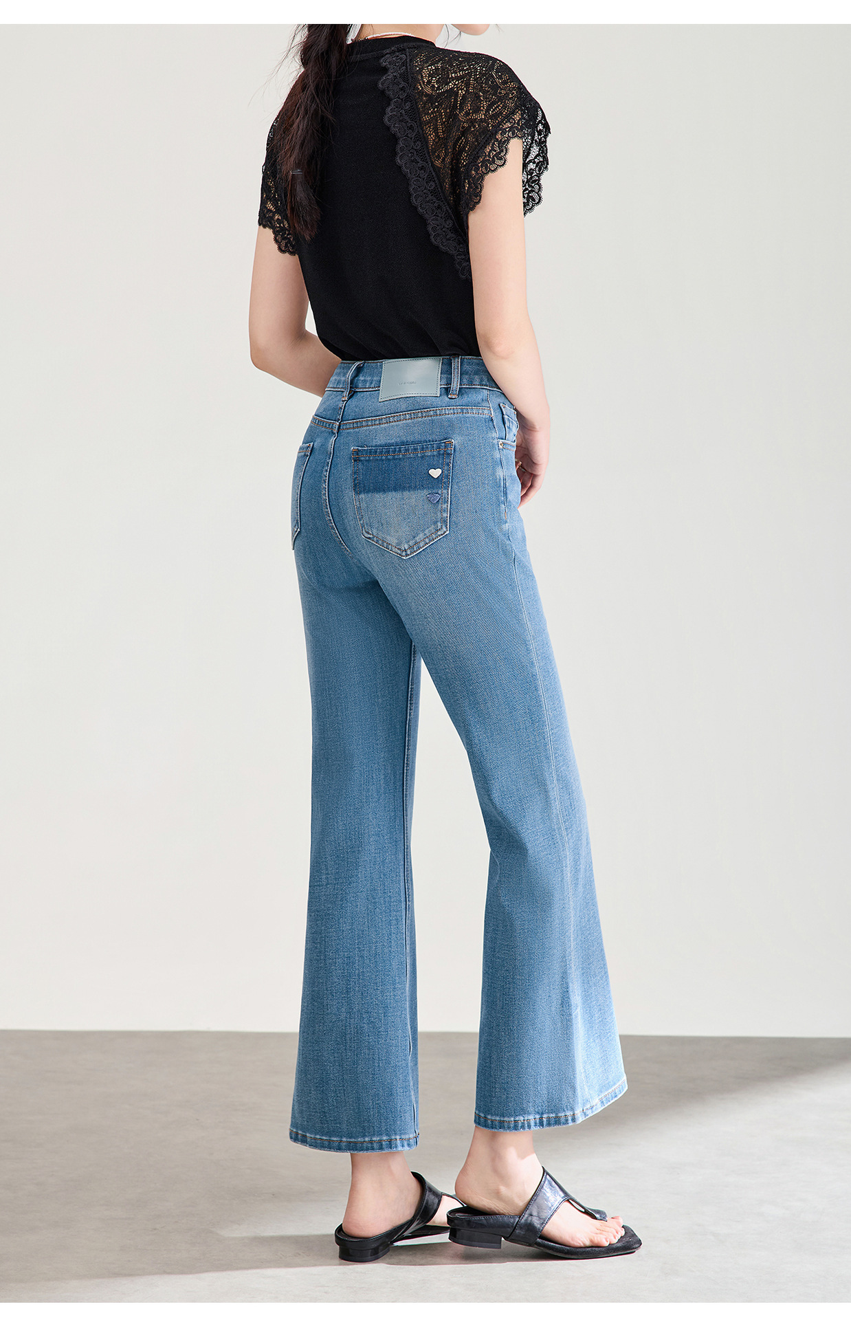 Quần jean nữ ống loe 9 phân, chất vải thun tứ chiều co giãn, nâng mông, phong cách retro — xanh lam chi tiết 24