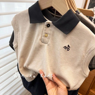 Little Salty Lemon Boys Summer Sleeveless T-Shirt Summer New Style Children's Handsome Casual Polo Collar Vest Baby Top