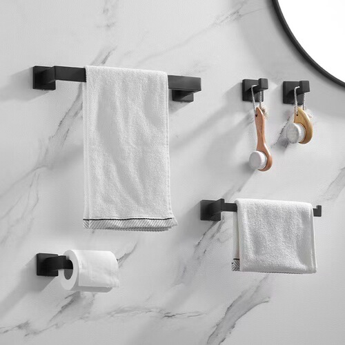 Cross-border stainless steel towel bar set square towel bar bathroom set wall-mounted towel rack bathroom set