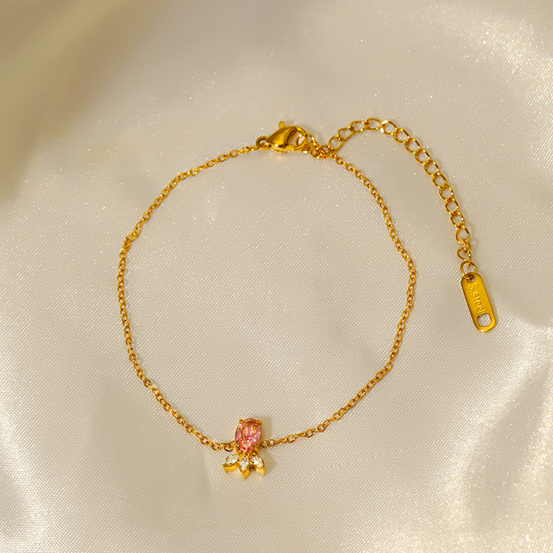 Europa y los Estados Unidos transfronterizos nueva pulsera de garra de gato de zircón rosa de moda simple geometría creativa pulsera de acero inoxidable chapado en oro