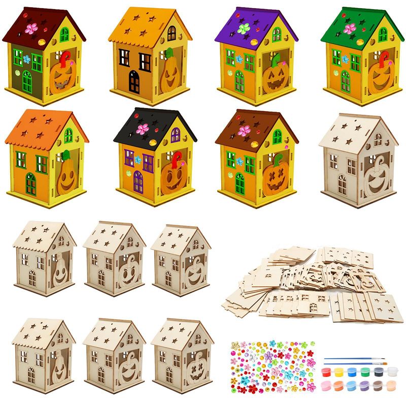 跨境万圣节木制南瓜屋工艺品 儿童DIY3D彩绘南瓜屋家居摆件装饰品|undefined