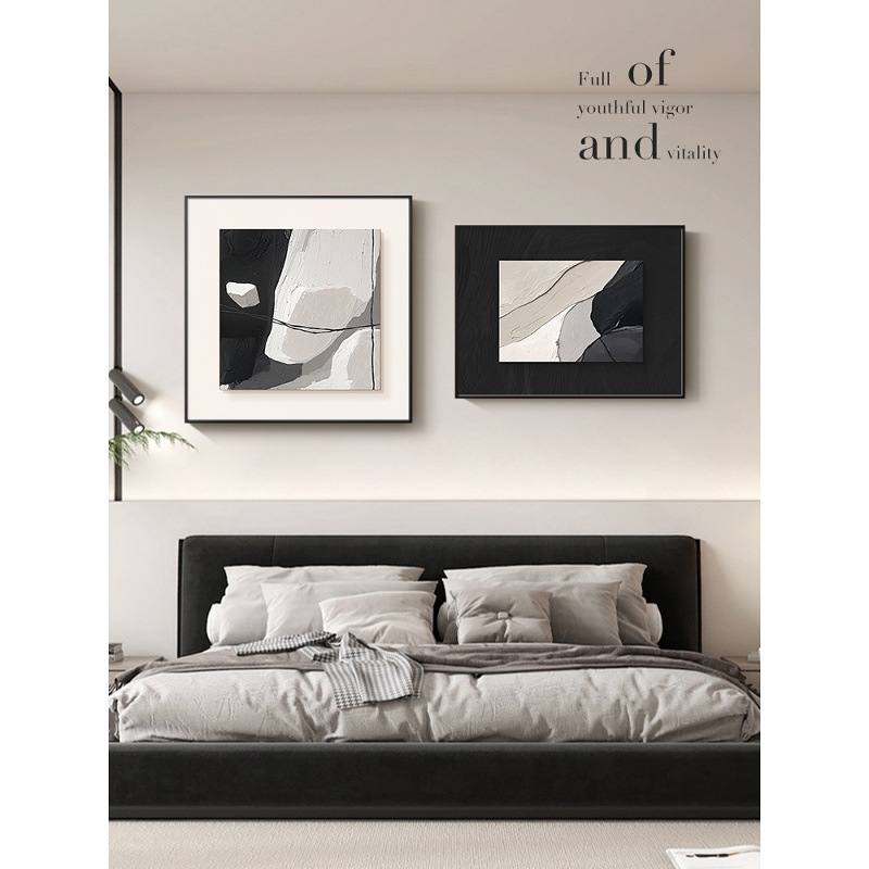 Modern Minimalist Bedroom Decorative Painting, High-End Master Bedroom Bedside Hanging Painting, Black and White Abstract Living Room and Dining Room Mural