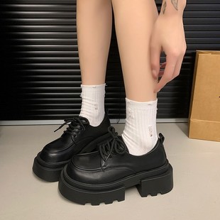 Mary Jane Black British Style Small Leather Shoes for Women Spring & Fall French Shoes 2025 New Style with Skirt Thick-Soled Loafers