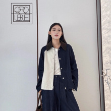 QROUBLE俏帛2025秋冬棉质女款牛仔外套灯芯绒拼接撞色工艺个性