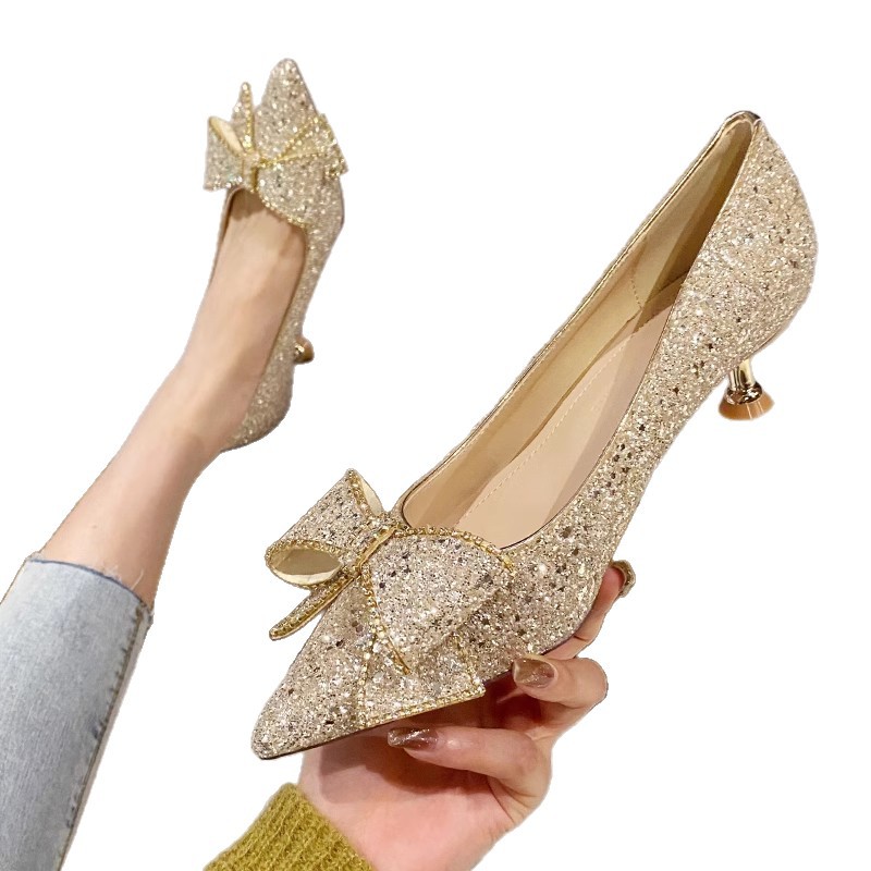 Red French Style Bride Women 2025 Autumn New High Low Heels Single Wedding Dress Two-Way Crystal Shoes_vogvips.com