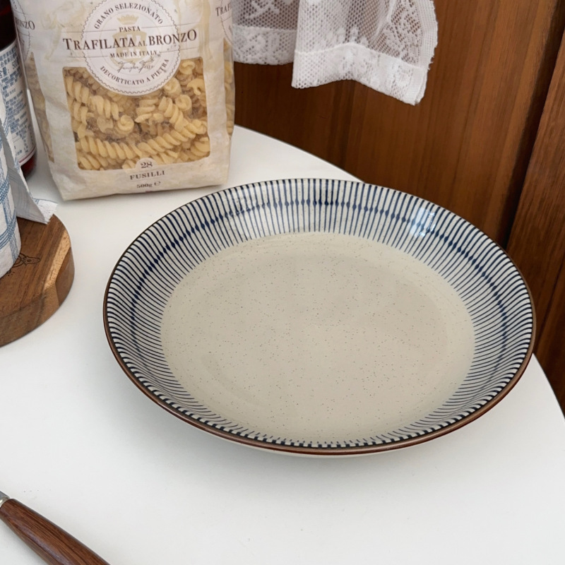 日式陶瓷餐具碗碟套装复古家用蓝线条饭碗高级感菜盘子面碗沙拉碗|undefined