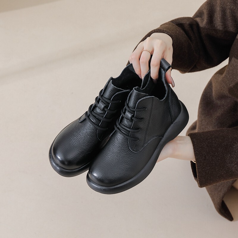 Soft-Soled Short Boots for Women 2025 New Style Genuine Leather Single Boots Comfortable Casual Shoes Flat Leather Shoes British Style Martin Boots Soft-Soled Short Boots for Women 2025 New Style Genuine Leather Single Boots Comfortable Casual Shoes Flat Leather Shoes British Style Martin Boots
