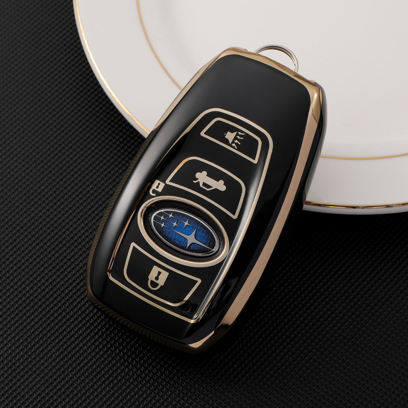 19th-Model Subaru Forester Key Case Compatible with Outback and Legacy Car Remote Keys — Full-Enclosure Protective Cover with Gold Trim