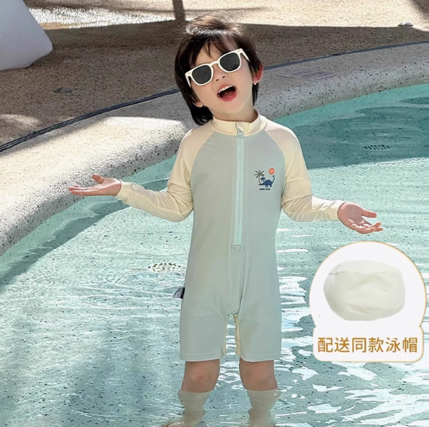 儿童泳衣男小童夏季新款连体式游泳衣海边度假泳装长袖防晒冲浪服|undefined