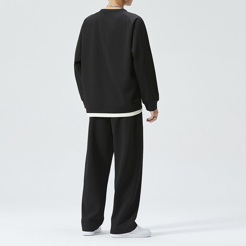 Otoño e invierno traje deportivo casual de los hombres de dos piezas de color sólido cuello redondo falso suéter de dos piezas pantalones de chándal traje de la moda de los hombres