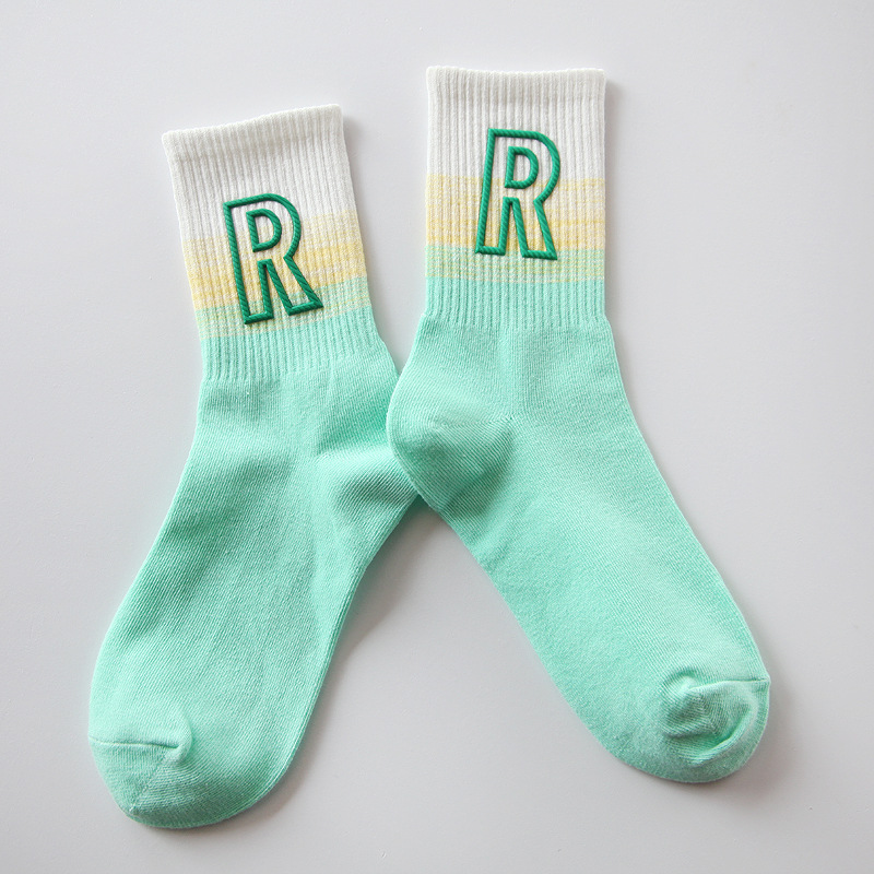 2025d New R For Women Gradient Color Mid-Calf Spring Summer Trendy Brand Personality Sports Women's Socks_voghion.com