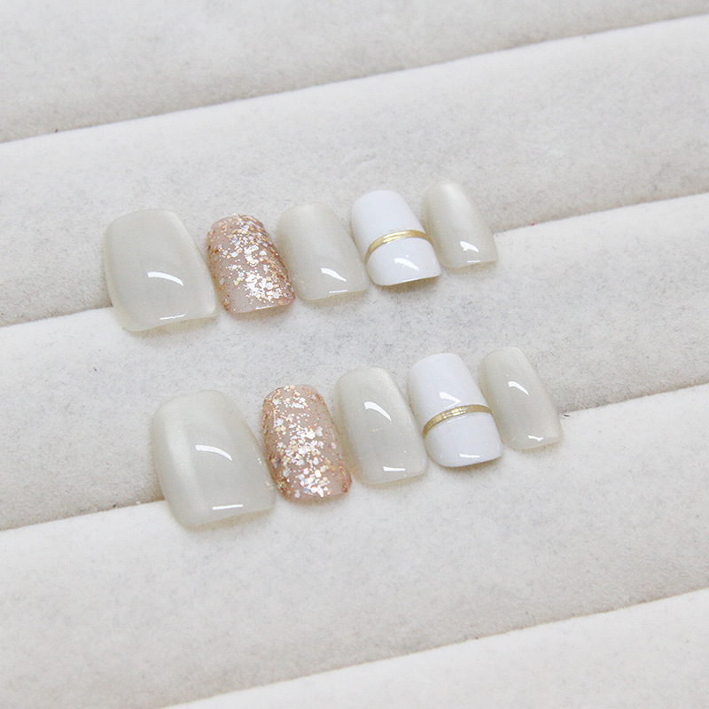 Uñas postizas removibles hechas a mano con forma de ojo de gato, manicura, uñas cortas de Ballet, tamaño dividido, uñas usables, 10 piezas, venta al por mayor