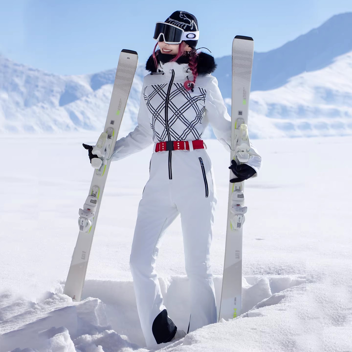 Cross-border wholesale women's ski suit bodysuit set, double skis, slim fit, high elastic fabric, warm ski suit set