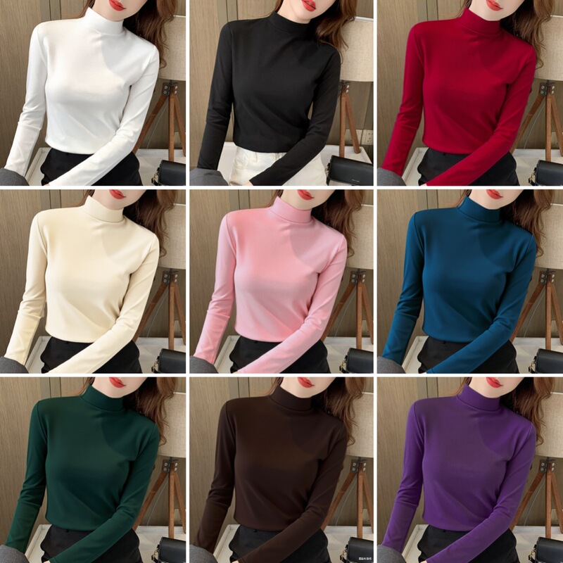 230g 1*1 Half Turtleneck German Velvet Slim Fit Warm Pure Color T-Shirt Half Turtleneck Inner Top Base [Can Be Printed
