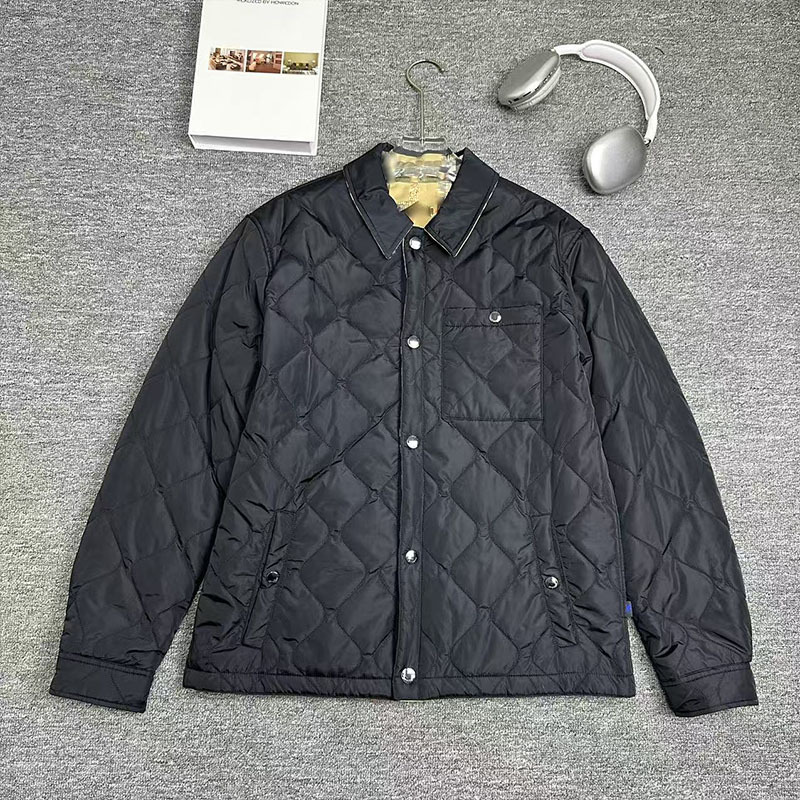 欧洲站2025秋冬新款男士双面穿翻领菱形格棉衣外套高品质棉服潮|undefined