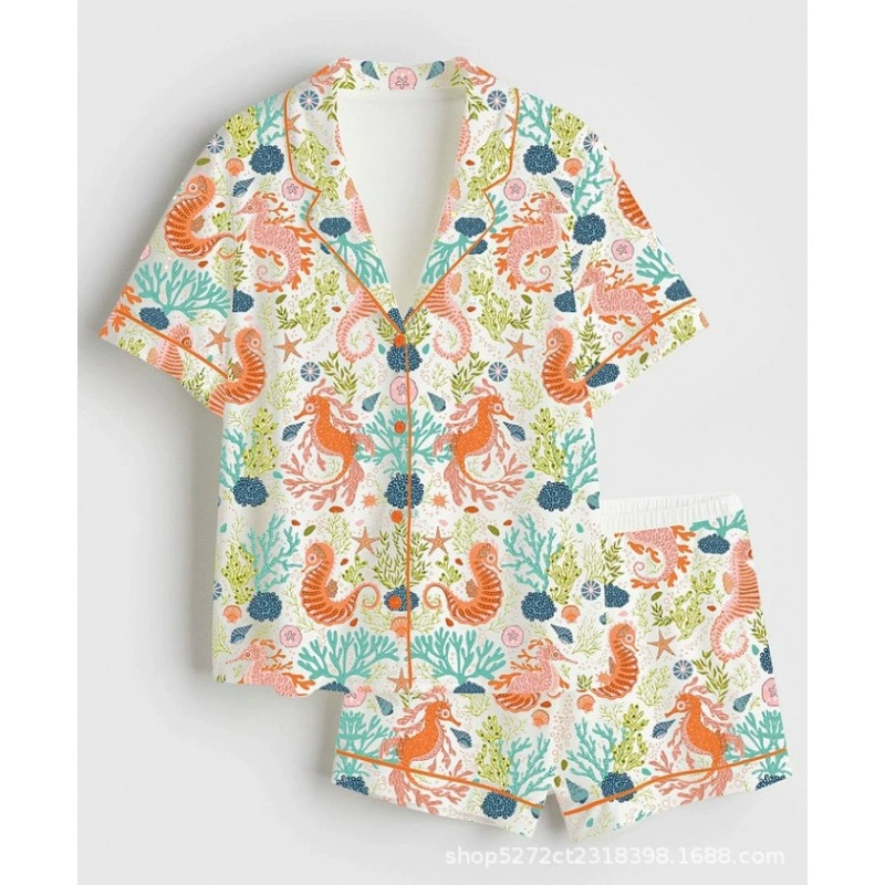 Горячие продажи бутылок для напитков, домашней одежды, европейских и американских пижам Amazon, летних шорт, домашней одежды из двух предметов, кардиганов, трансграничных.