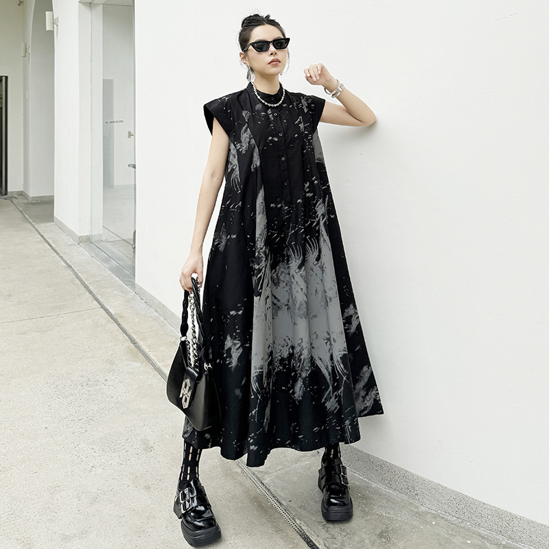 Vintage Dark Style Printed Niche Design Sense Sleeveless dress Summer New Loose Slimming Personalized A- line Skirt Vintage Dark Style Printed Niche Design Sense Sleeveless dress Summer New Loose Slimming Personalized A- line Skirt