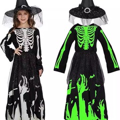 女の子万聖派隊パーティーCOS服はハロウィーンの女性の夜光死神頭蓋骨格服を飾っている