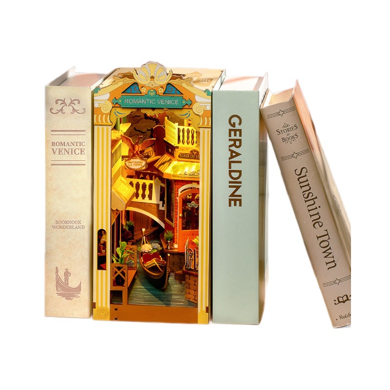 Ruo Estado Ruo Lai Diy Hut Venecia Librería Libro emergente Puzzle Casa Modelo de madera Bloques de construcción Creatividad arquitectónica