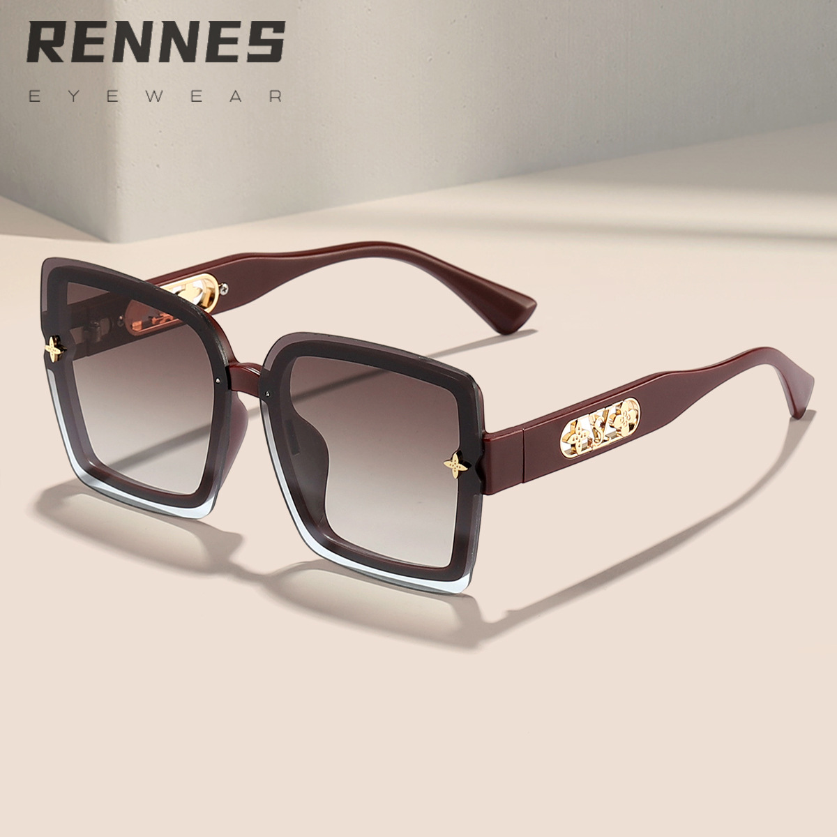 Nuevos accesorios de trébol de cuatro hojas con marco hueco transfronterizo Gafas de sol de moda Gafas de sol de protección UV para exteriores para PC coreanas