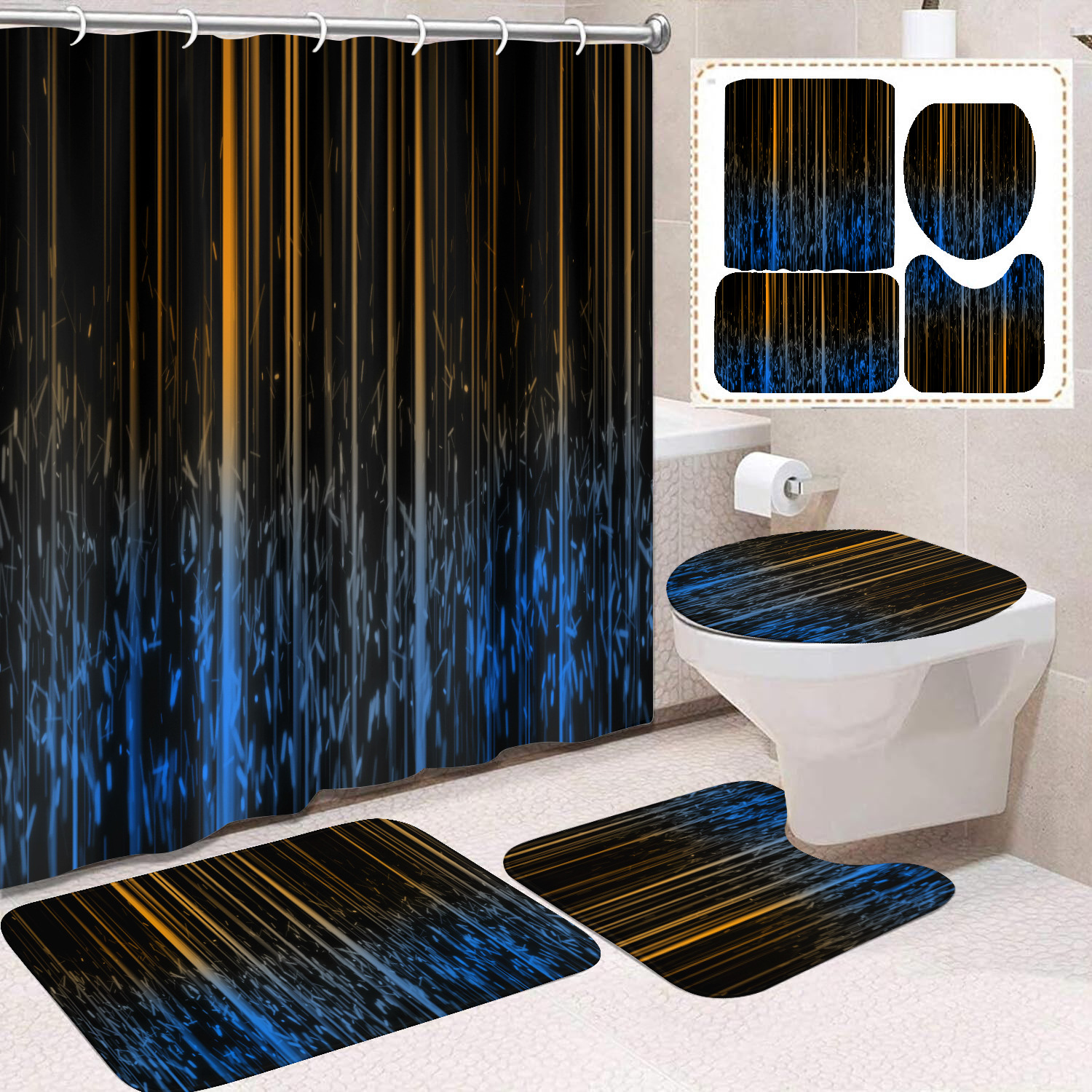 Transfronterizo Amazon cortina de ducha de color degradado cortina de baño letra patrón de mariposa cortina de ducha impermeable y a prueba de moho image 10